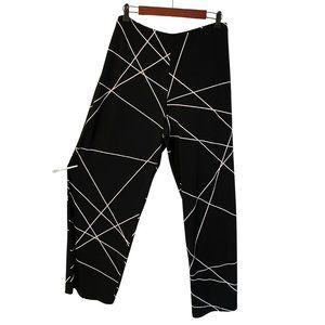 Wide-leg abstract print stretch waist pants